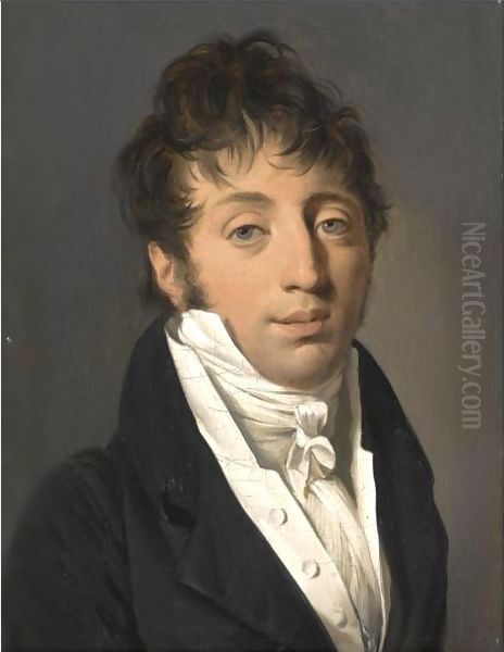 Portrait Of A Man, Half Length, Wearing A Black Jacket With A White Cravat Oil Painting by Louis Leopold Boilly