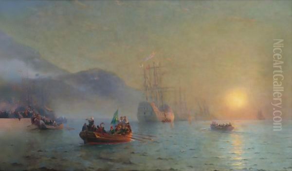 Columbus Sailing From Palos Oil Painting by Ivan Konstantinovich Aivazovsky