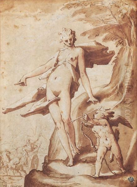 Venus Ordonnant A L'Amour De Percer De Ses Fleches Le Coeur De Pluton Oil Painting by Hendrick Goltzius