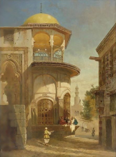 A Street Scene In Old Cairo Near The Ibn Tulun Mosque Oil Painting by Adrien Dauzats