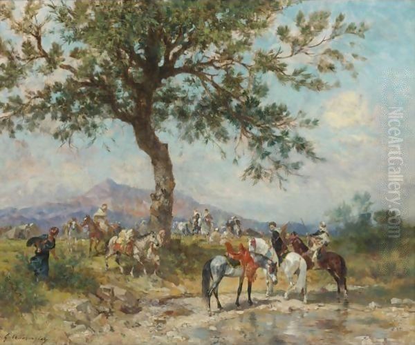 Warriors At Rest Oil Painting by Georges Washington