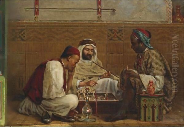 A Game Of Chess Oil Painting by Jan Baptist Huysmans