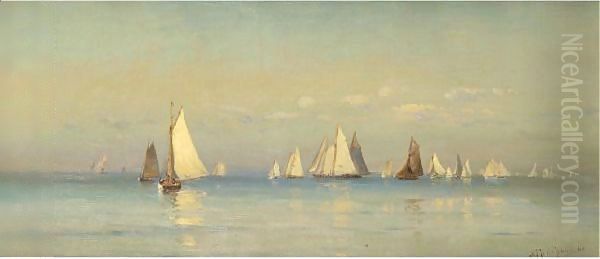 Sailboats On A Calm Sea Oil Painting by Mauritz F. H. de Haas