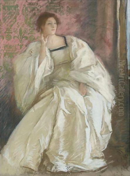 Woman In White Oil Painting by Edwin Austin Abbey