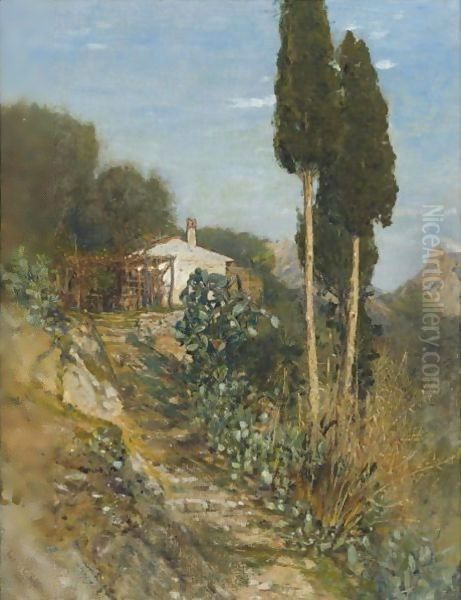 Italian Landscape Oil Painting by Louis Comfort Tiffany