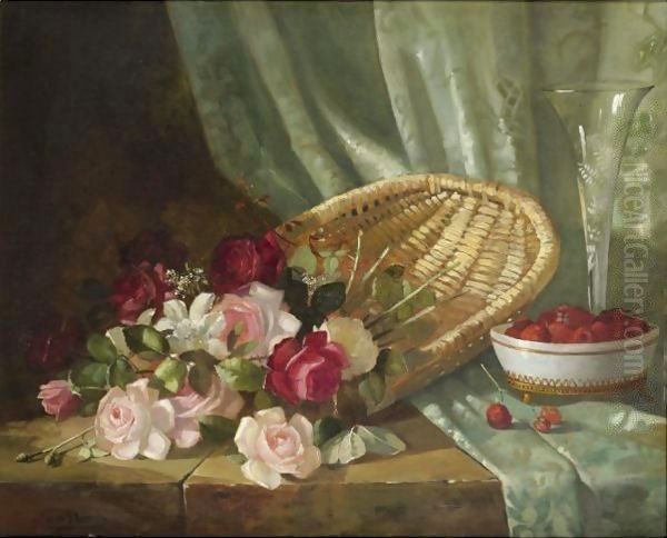 Still Life With Roses And Raspberries Oil Painting by Abbott Fuller Graves