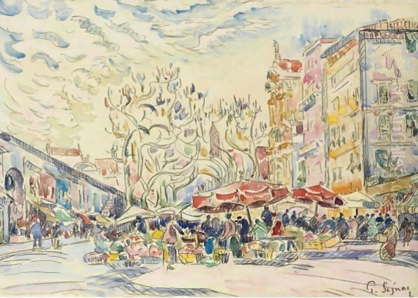 Nice, Le Cours Saleya Oil Painting by Paul Signac