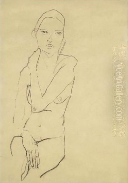 Seated Female Nude 2 Oil Painting by Egon Schiele