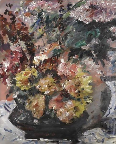 Flowers In A Bronze Bucket Oil Painting by Lovis (Franz Heinrich Louis) Corinth