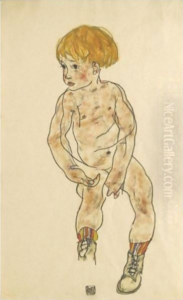 The Artist's Nephew, Anton Peschka, Jr. Oil Painting by Egon Schiele