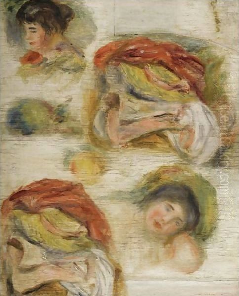 Etudes De Tetes Et Drapes Oil Painting by Pierre Auguste Renoir