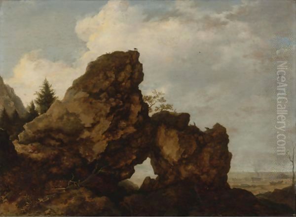 A Rocky Arch Near The Coast Oil Painting by Allaert van Everdingen