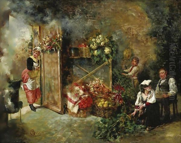 A Fragrant Kitchen Oil Painting by Pietro Gabrini