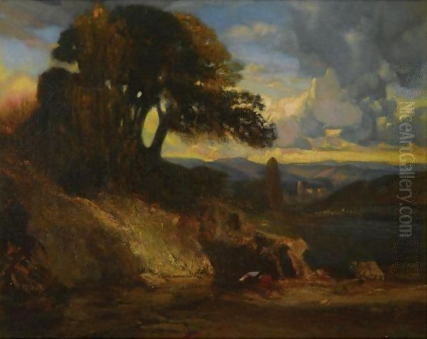 Landscape At Sunset Oil Painting by Alexandre Gabriel Decamps