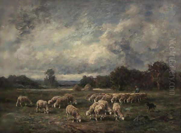 The Flock At Dusk Oil Painting by Charles Emile Jacque