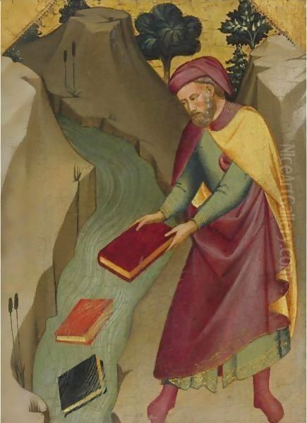 The Magus Hermogenes Casting His Magic Books Into The Water Oil Painting by Lorenzo Monaco