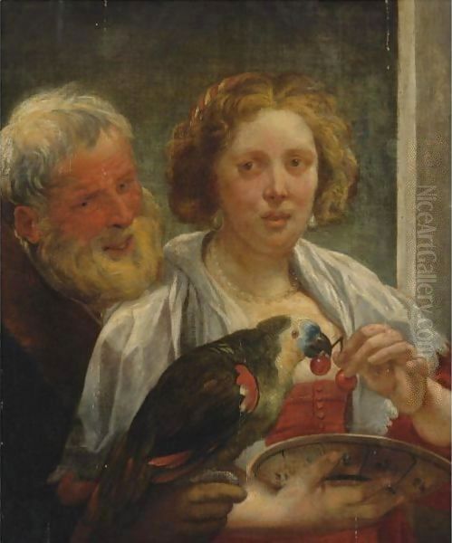 A Bearded Man And A Woman With A Parrot Unrequited Love Oil Painting by Jacob Jordaens