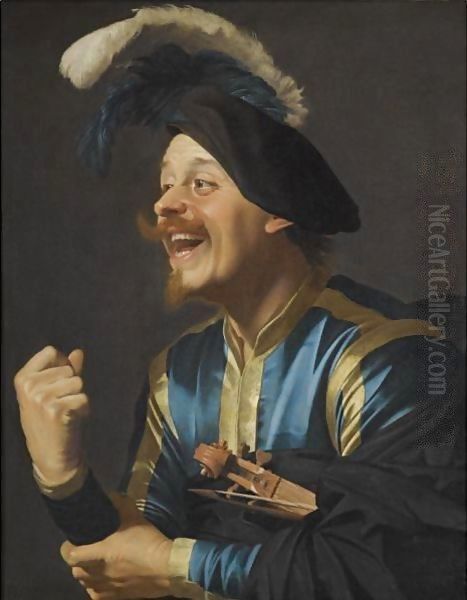 A Laughing Violinist Oil Painting by Gerrit Van Honthorst