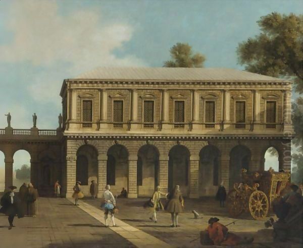 A Capriccio Of The Prisons Of San Marco Set In A Piazza With A Coach And Townsfolk Oil Painting by (Giovanni Antonio Canal) Canaletto