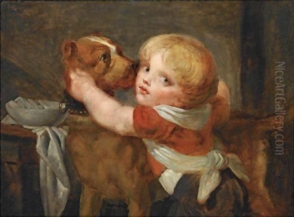 A Young Boy With A Dog Oil Painting by Jean Baptiste Greuze