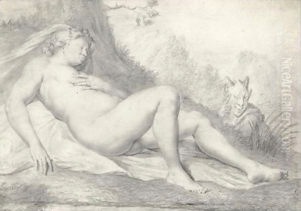 A Sleeping Nymph Watched By A Satyr Oil Painting by Willem van Mieris