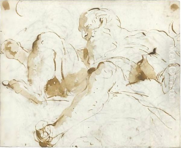 A Bearded Old Man Seated In The Clouds, Seen From Below Oil Painting by Giovanni Battista Tiepolo