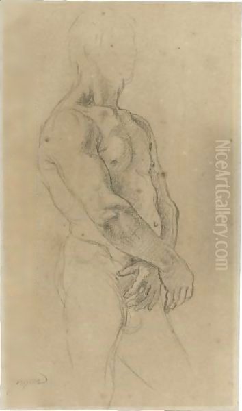 Study Of A Standing Male Nude, Turned Towards The Right Oil Painting by Jean Auguste Dominique Ingres