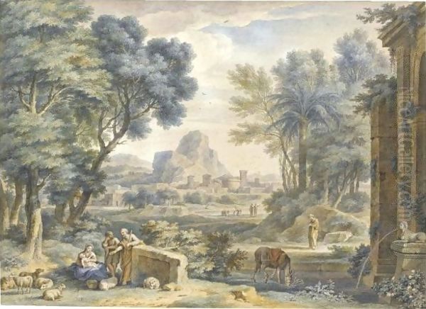 Arcadian Landscape With The Rest On The Flght Into Egypt Oil Painting by Jan Van Huysum