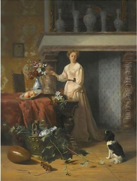 Arranging Flowers Oil Painting by David Emil Joseph de Noter