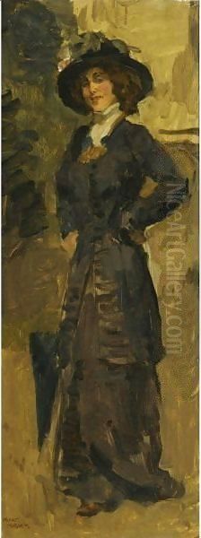 Sophie De Vries In An Elegant Dress Oil Painting by Isaac Israels