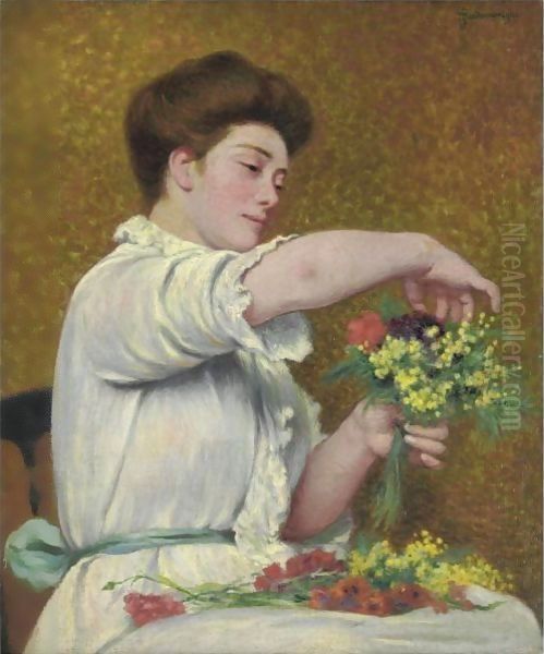 Signora Che Dispone I Fiori Oil Painting by Federigo Zandomeneghi