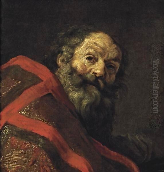 Figure Of A Bearded Man, Head And Shoulders, Wearing A Cope, Possibly One Of The Four Fathers Of The Church Oil Painting by Claude Vignon