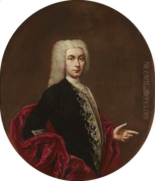 Portrait Of A Gentleman, Half-Length, Wearing An Embroidered Doublet Oil Painting by Giacomo Ceruti (Il Pitocchetto)