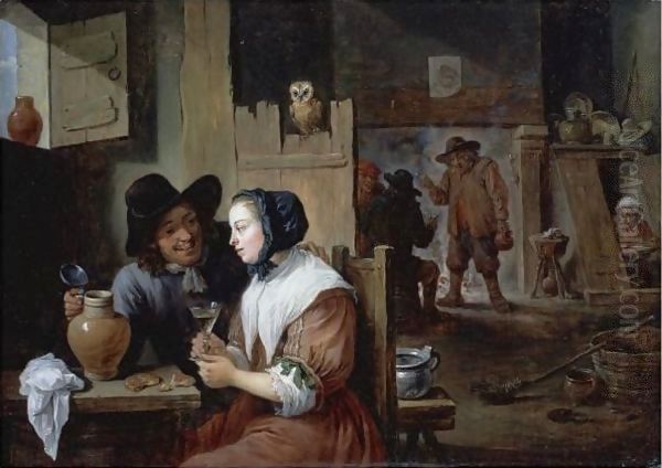 A Young Couple In An Inn Oil Painting by David The Younger Teniers