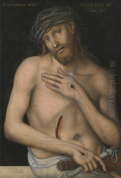 Christ As The Man Of Sorrows Oil Painting by Lucas The Younger Cranach