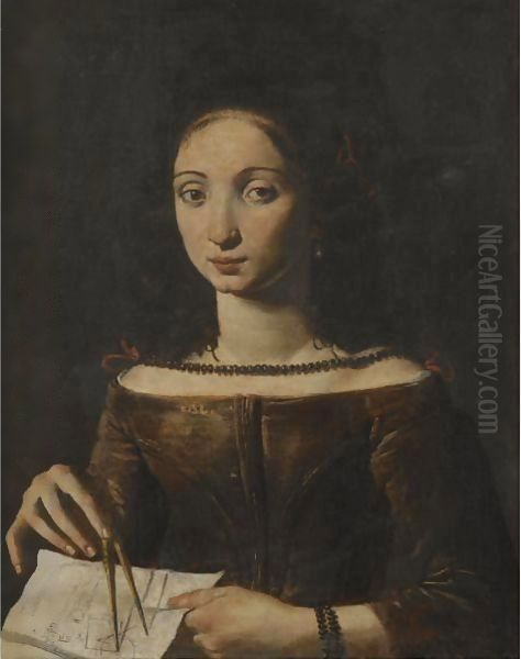 A Young Lady Holding A Compass Oil Painting by Pietro Paolini