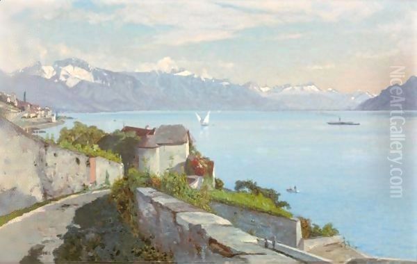 View At The Castle Of Glerolles, 1885 Oil Painting by Francois Bocion