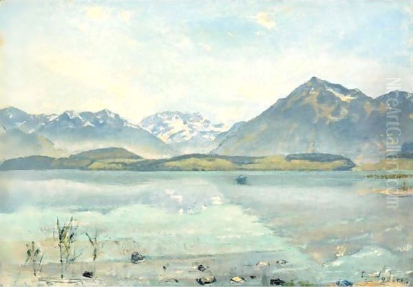 Lake Thun With Bluemlisalp And Niesen Oil Painting by Ferdinand Hodler