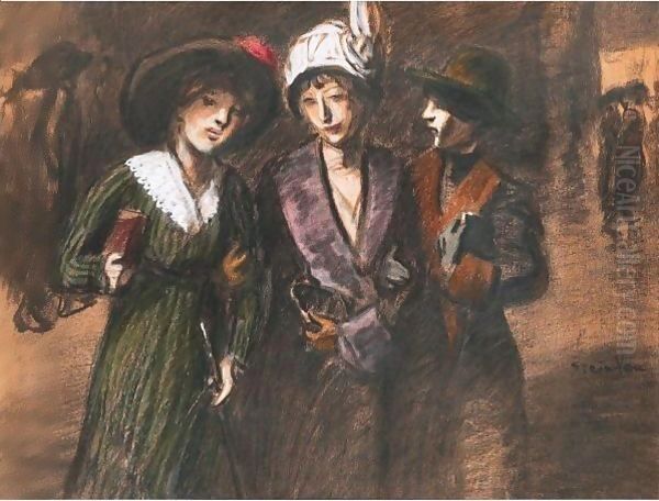 Three Women Oil Painting by Theophile Alexandre Steinlen