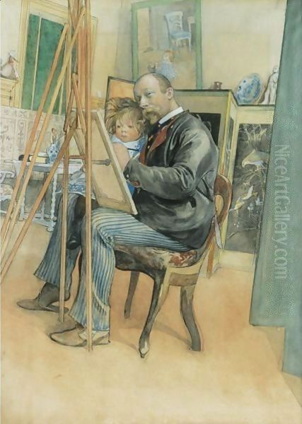 Mirror-Image With Brita Oil Painting by Carl Larsson