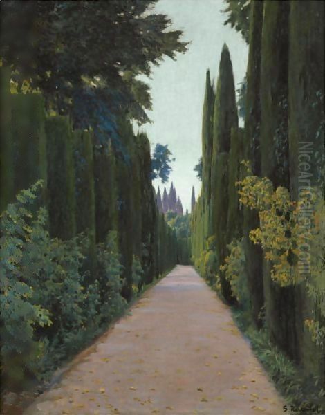 Gardens Of The Generalife, Granada Oil Painting by Santiago Rusinol i Prats