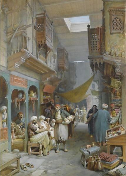 Bazaar, Suez Oil Painting by William Simpson