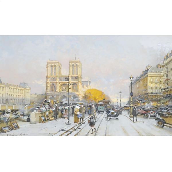 Notre Dame Oil Painting by Eugene Galien-Laloue