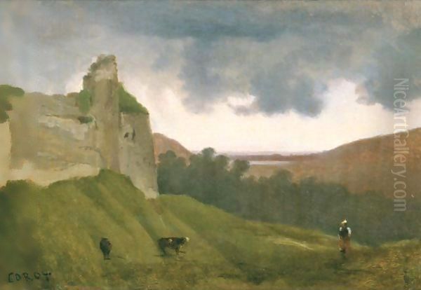 Arques, Ruines Du Chateau Oil Painting by Jean-Baptiste-Camille Corot