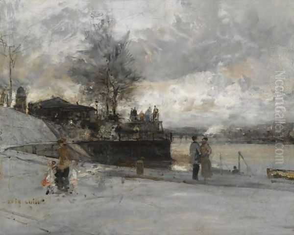 Quai Au Bord De La Seine, Paris Oil Painting by Luigi Loir