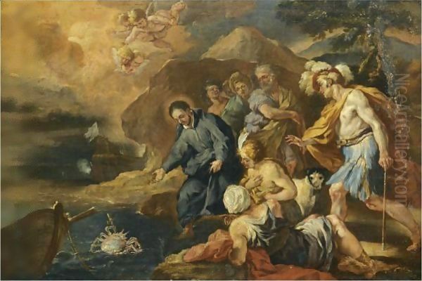 The Miracle Of Saint Francis Xavier And The Crab Oil Painting by Francesco Solimena