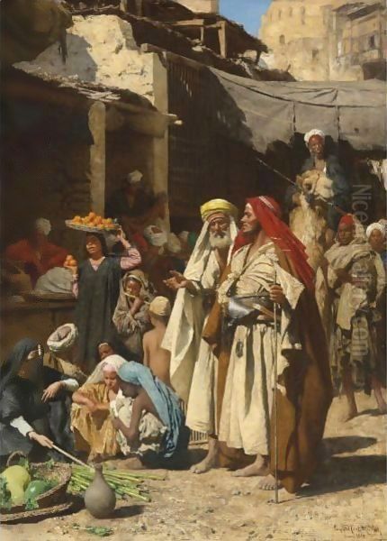 A Street Scene, Cairo Oil Painting by Leopold Carl Muller