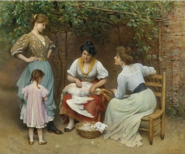 Goose Plucking Oil Painting by Eugene de Blaas