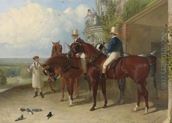 A Change Of Horses Waiting For The Arrival Of A Coach Outside An Inn Oil Painting by John Frederick Herring Snr