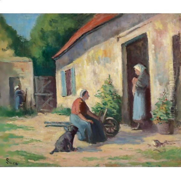 Rolleboise, La Cour Oil Painting by Maximilien Luce